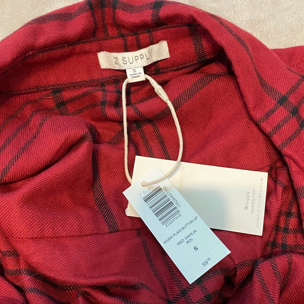 NWT Z Supply River plaid button up - red dahlia - Picture 3 of 4